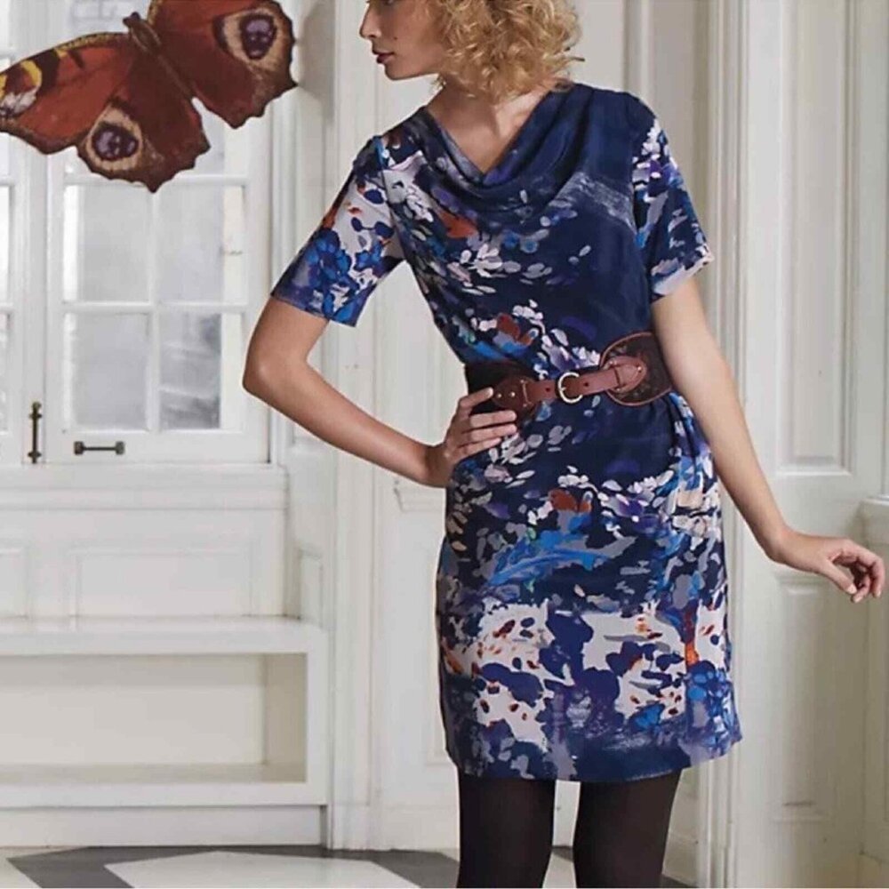 Anthropologie Coquille Japonica Silk Water Color Dress Size 4